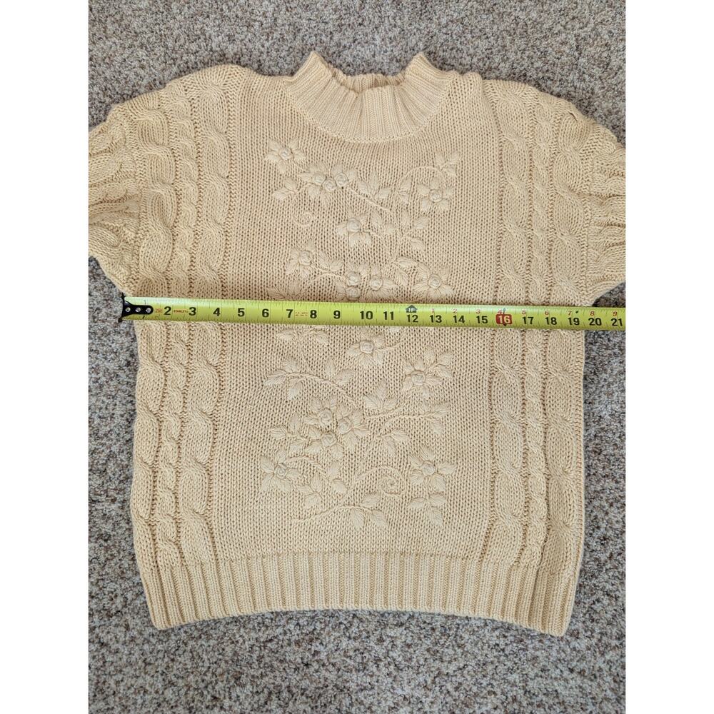 Vintage CASUAL CORNER Butter Yellow Knit Cotton Blend Size Small Floral Sweater - Picture 5 of 9